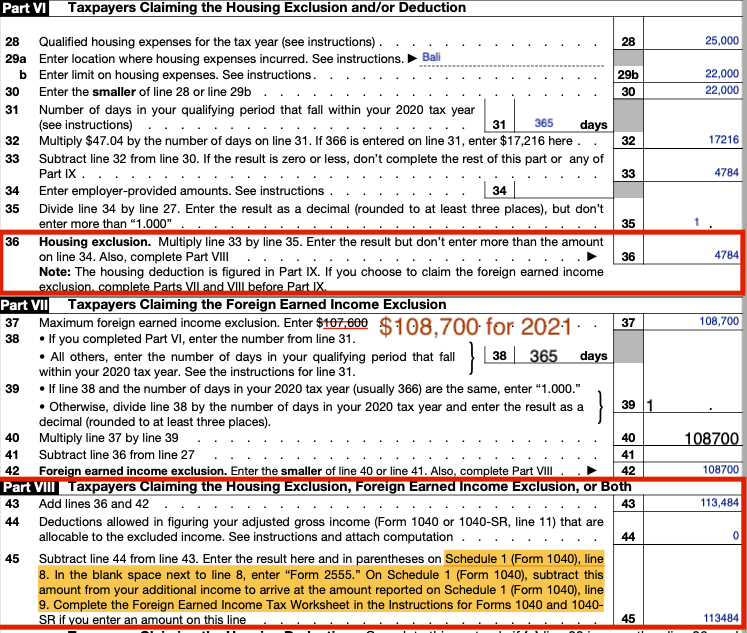 FOREIGN HOUSING EXCLUSION CALCULATION